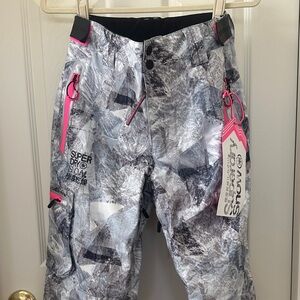 Superdry Kids Gray Camo Snow Pants with Pink Trim